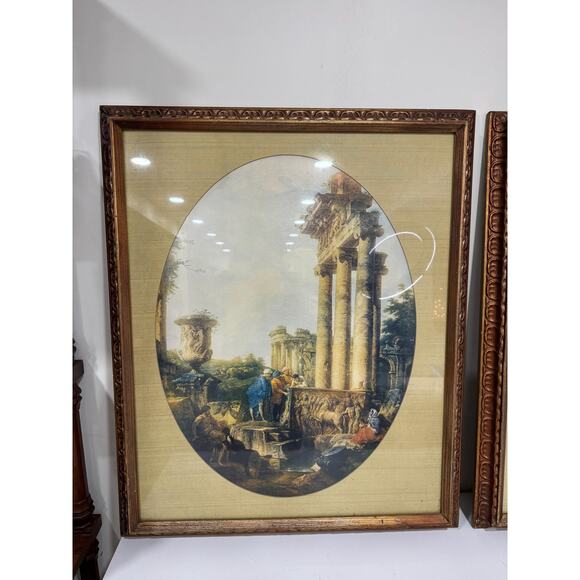 Set of Two Antique Lithograph framed and matted Oval Roman style columns - Picture 5 of 10